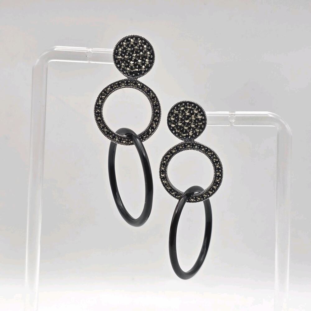Judith Jack Sterling Silver Art Deco Style Marcasite Earrings Post Dangle Drop